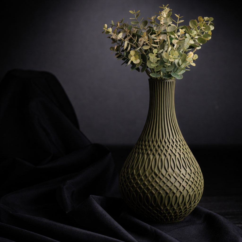 Inflect Vaas, Olijfgroen, designvaas van MorphiHome