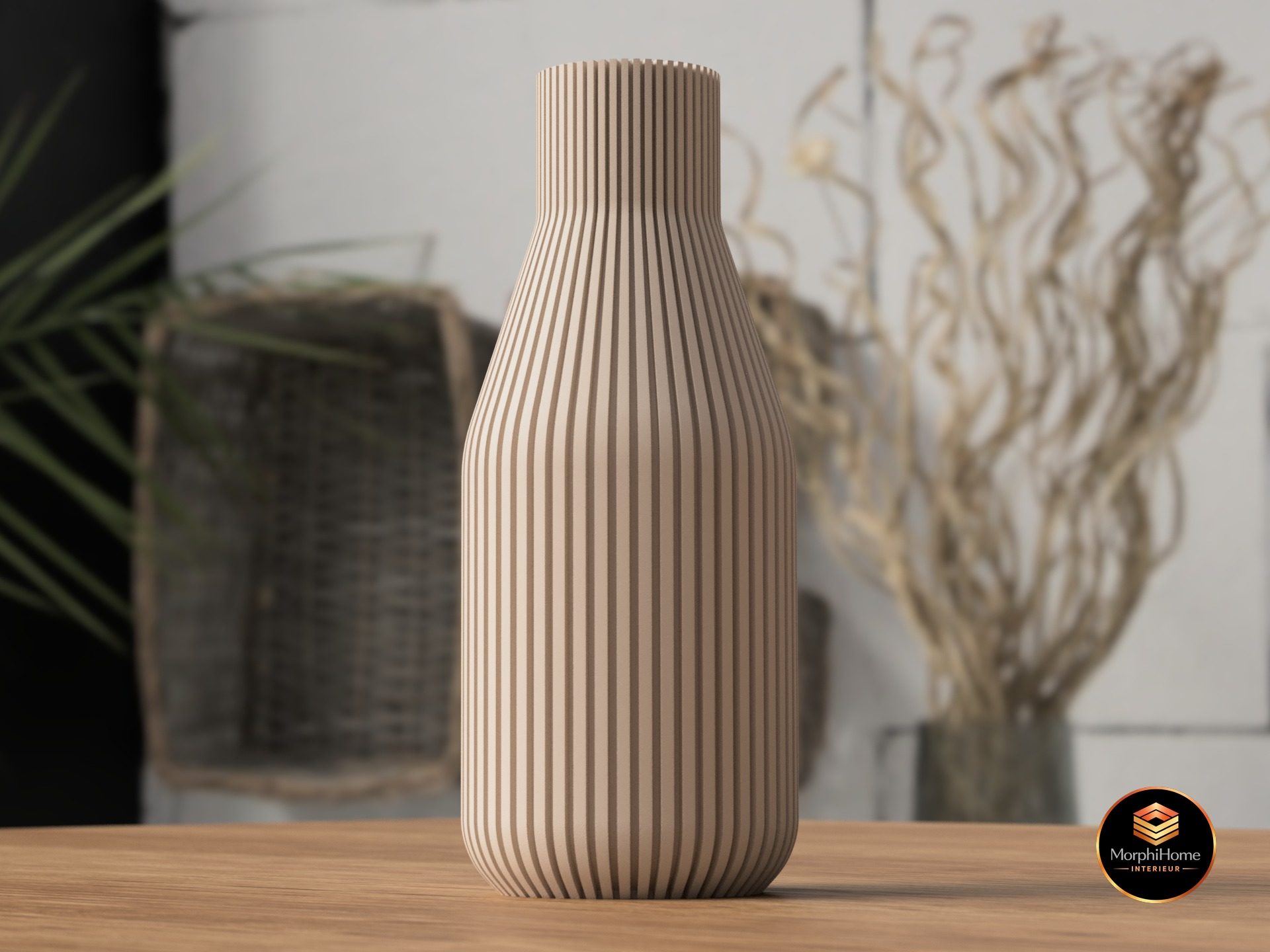 MorphiHome geribbelde vaas met droogbloemen